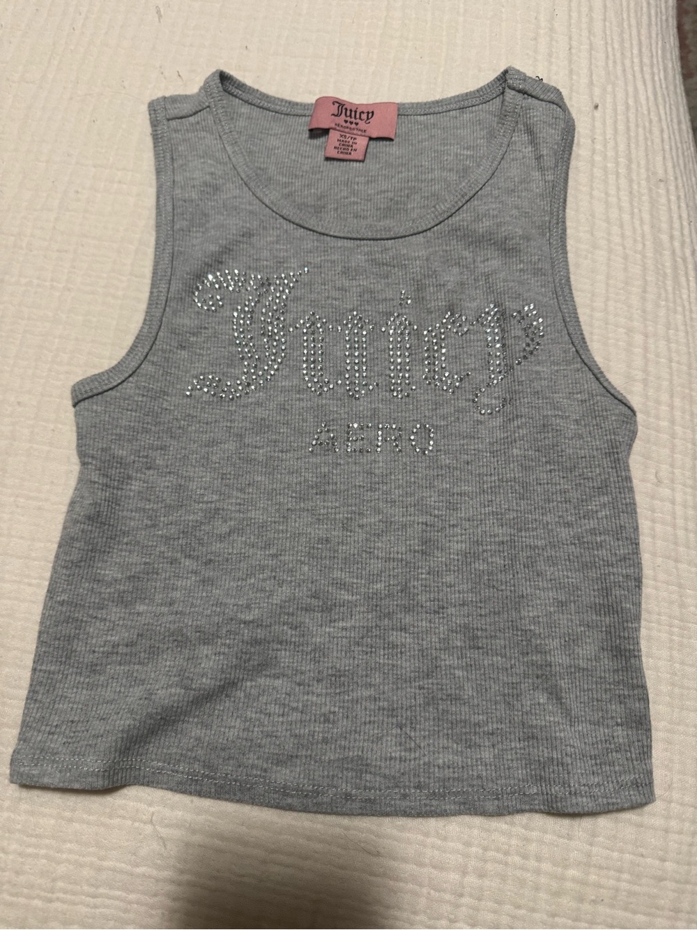 Juicy Couture Girls' Light Gray Rhinestone Logo Tank Top